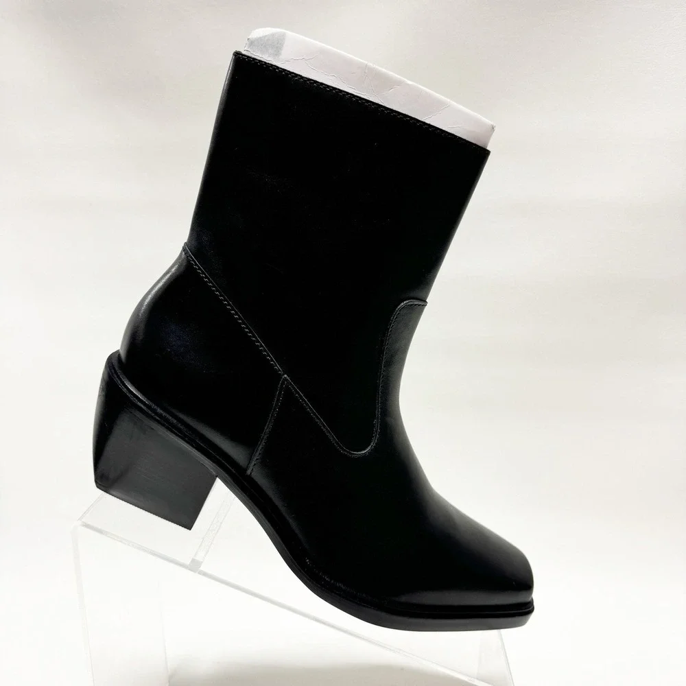 Matisse Ezra Womens Black Leather Square Toe Block Heel Boots Size 8 M